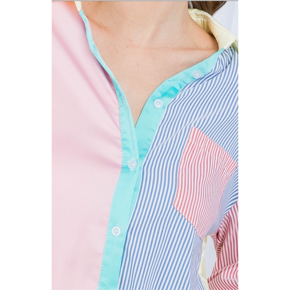 Colorblock Button-Up Blouse - Picture 5 of 10